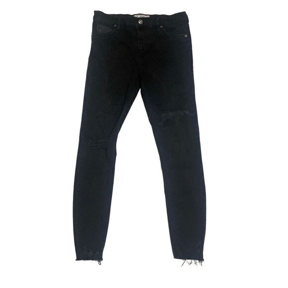 Free People Black Jeans Skinny Distressed Knees Raw Hems Women’s Size 27 - Picture 1 of 11